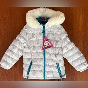 Snozu - White mosaic warm puffy down Jacket w/Beanie Faux Fur (Size 2t ) NWT